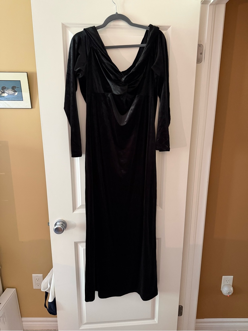 Black Velvet Maxi Dress with Draped Cowl Neck